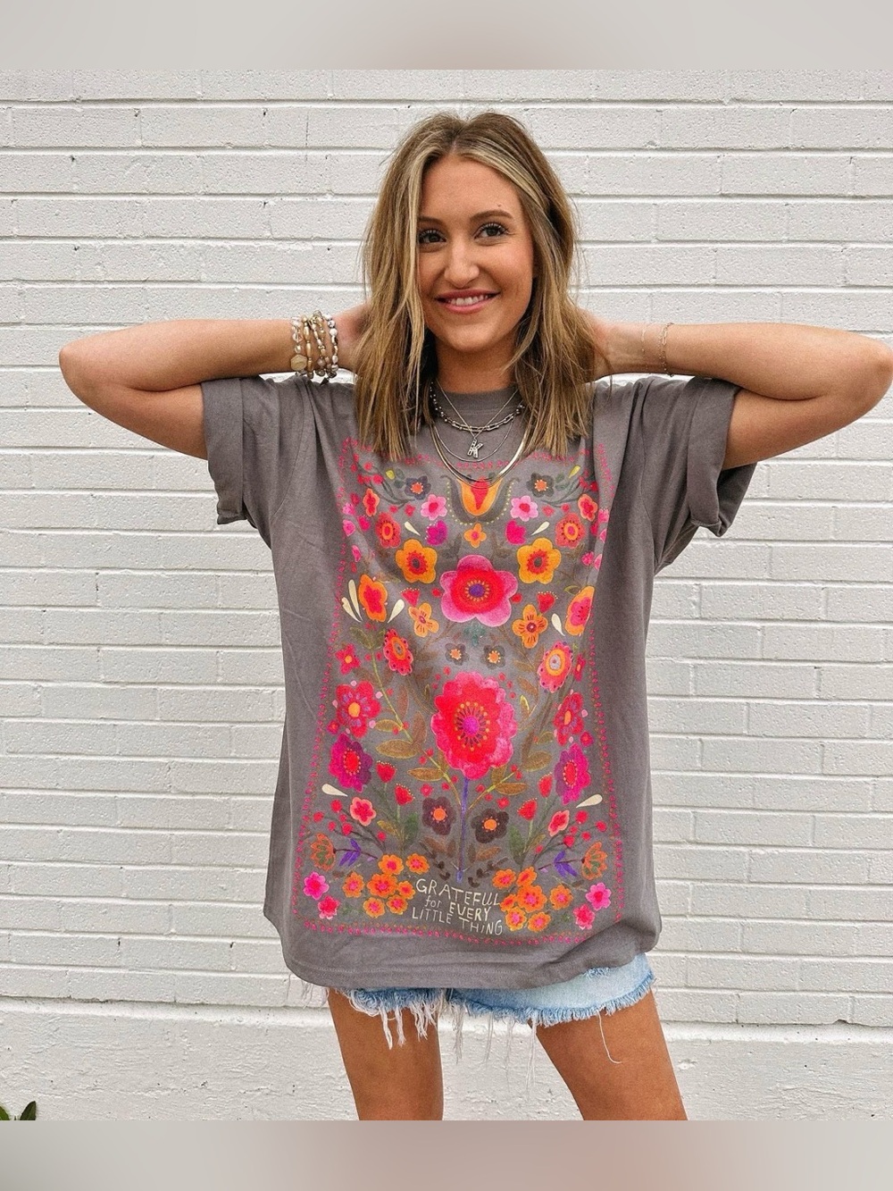 Natural Life floral Grateful graphic oversized tshirt